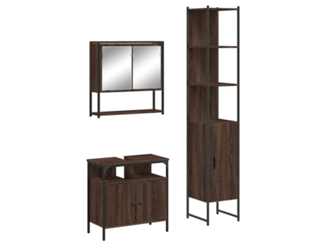 Conjunto 3 de muebles baño VIDAXL madera contrachapada roble marrón
