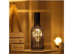 Lámpara de mesa decorativa retro, estilo jaula, luz nocturna con pilas, diseño de botella de vino tinto, clase energética A