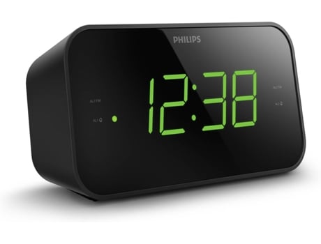 Radio Despertador Philips tar330612 tar3306 negro digital doble alarma snooze batería y pilas con pantalla para la cabecera temporizador dormir phliips sintonización fm