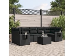 Conjunto de 8 sofás de jardín con cojines de mimbre sintético negro, Dkd Home Decor