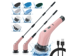 Cepillo De Limpieza Eléctrico Giratorio Inalámbrico Con 8 Cabezales Reemplazables Para Bañera, Cocina Y Ventana, Color Rosa Siurn