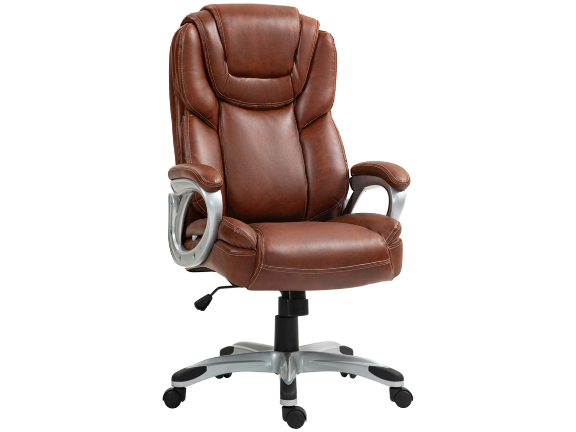 Silla De Oficina Con Función Mecedora, Ruedas Giratorias De 360°, 66 X 75,5 X 115,5-124,5 Cm, Marrón.