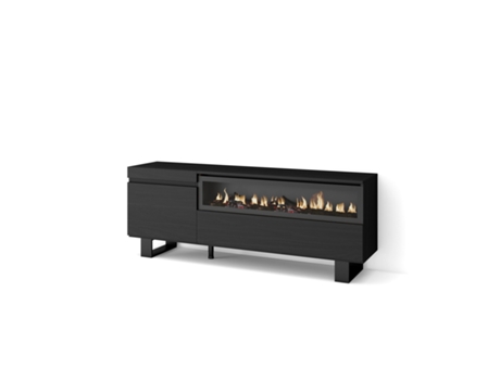 Mueble TV Televisión 150x57x35cm Para TV hasta 65 Chimenea eléctrica Diseño industrial Negro