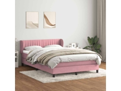 Cama Box Spring Con Colchón Terciopelo Rosa 140x220 Cm