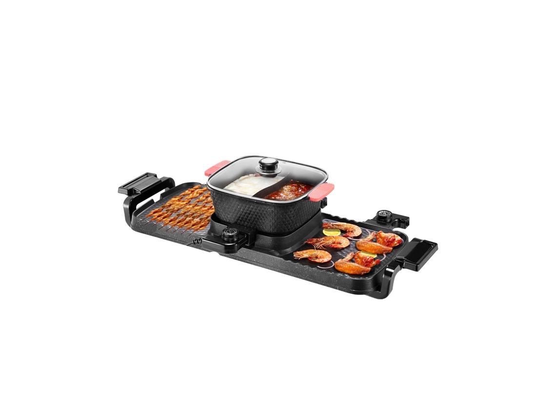 Parrilla eléctrica sin humo Succebuy 2300W 2 en 1 con rejilla, 770 x 282 x 198 mm