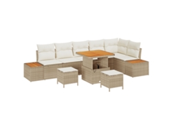 Conjunto de sofá de jardín Vidaxl de 9 piezas con cojines en ratán de acacia beige
