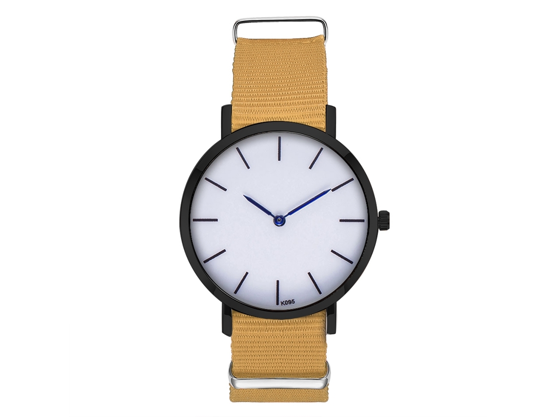 Reloj De Cuarzo Para Hombre Con Dial Redondo Y Correa De Nylon Casual Elegante Beige