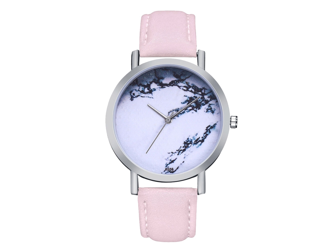 Reloj De Pulsera Unisex De Cuarzo Zhoulianfa Con Correa De Piel Sintética Con Estampado De Mármol Rosa.