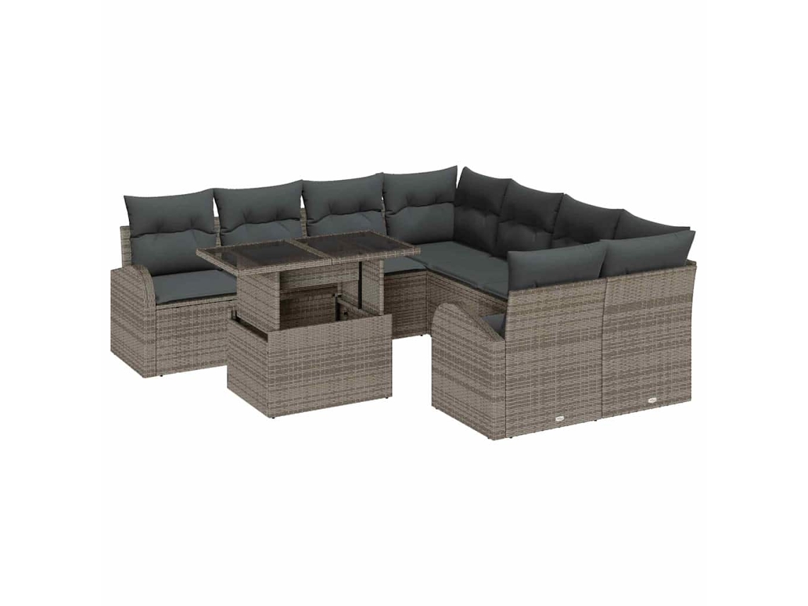 Maison Exclusive - Conjunto De Sofá De Jardín 9 Pcs Gris Rattan De Poliéster
