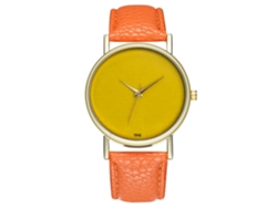 Reloj De Cuarzo De Pulsera Con Correa De Cuero Moda Para Mujer Y Hombre (naranja)