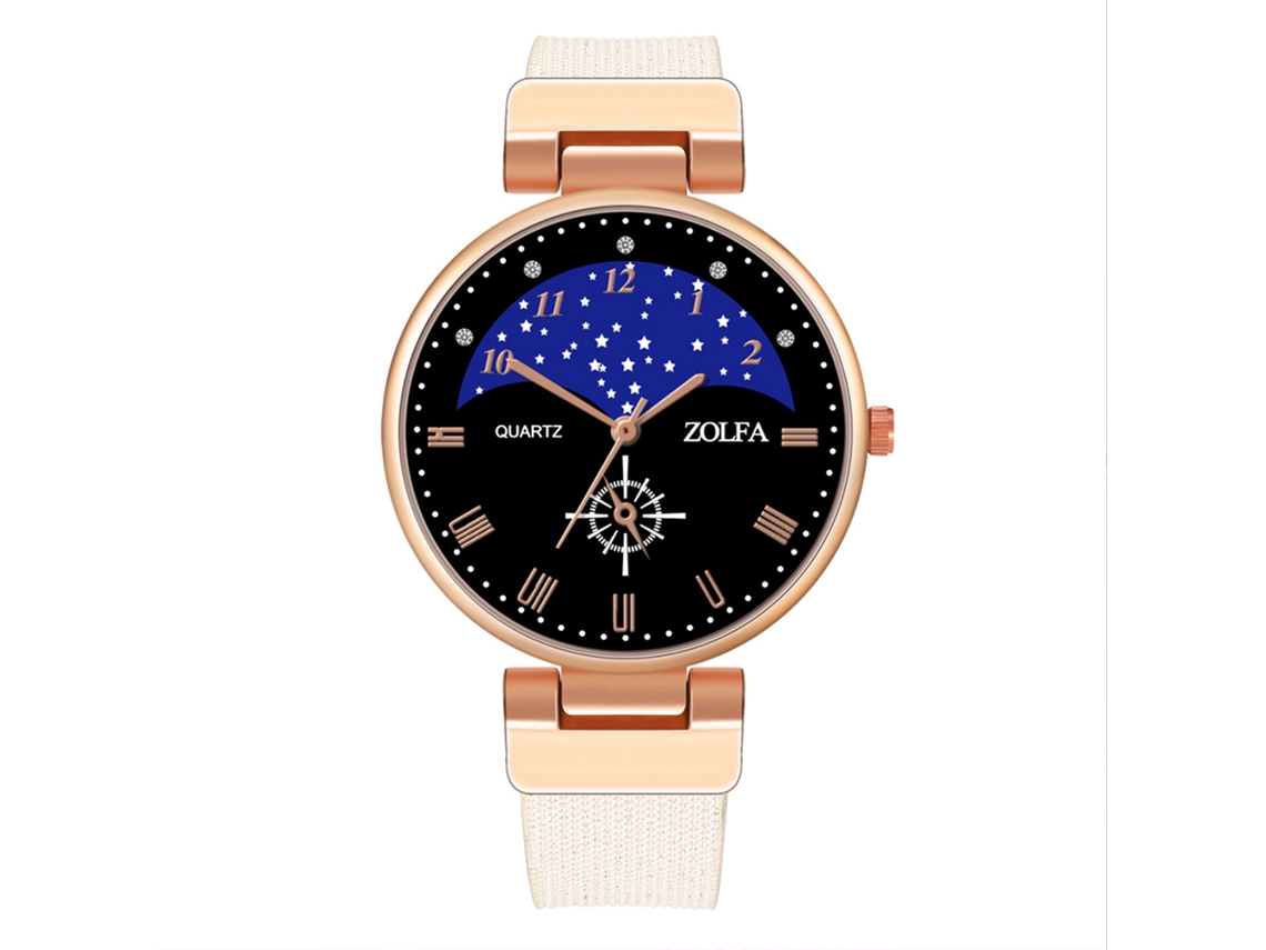 Reloj De Pulsera De Cuarzo Para Mujer Con Correa De Malla Y Esfera Blanca Con Diseño De Cielo Estrellado.