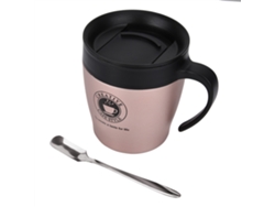 Taza térmica de acero inoxidable con cuchara y tapa para viajes de oficina (oro rosa)