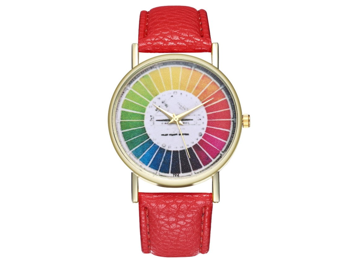 Reloj De Pulsera Unisex De Moda Con Correa De Cuero Pu Dial Redondo Cuarzo Rojo