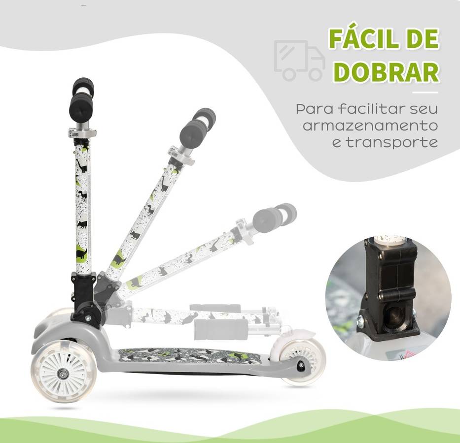 Patinete 3 Ruedas para niños plegable homcom 54.7x32.5x69 cm gris infantil 371034gy edad