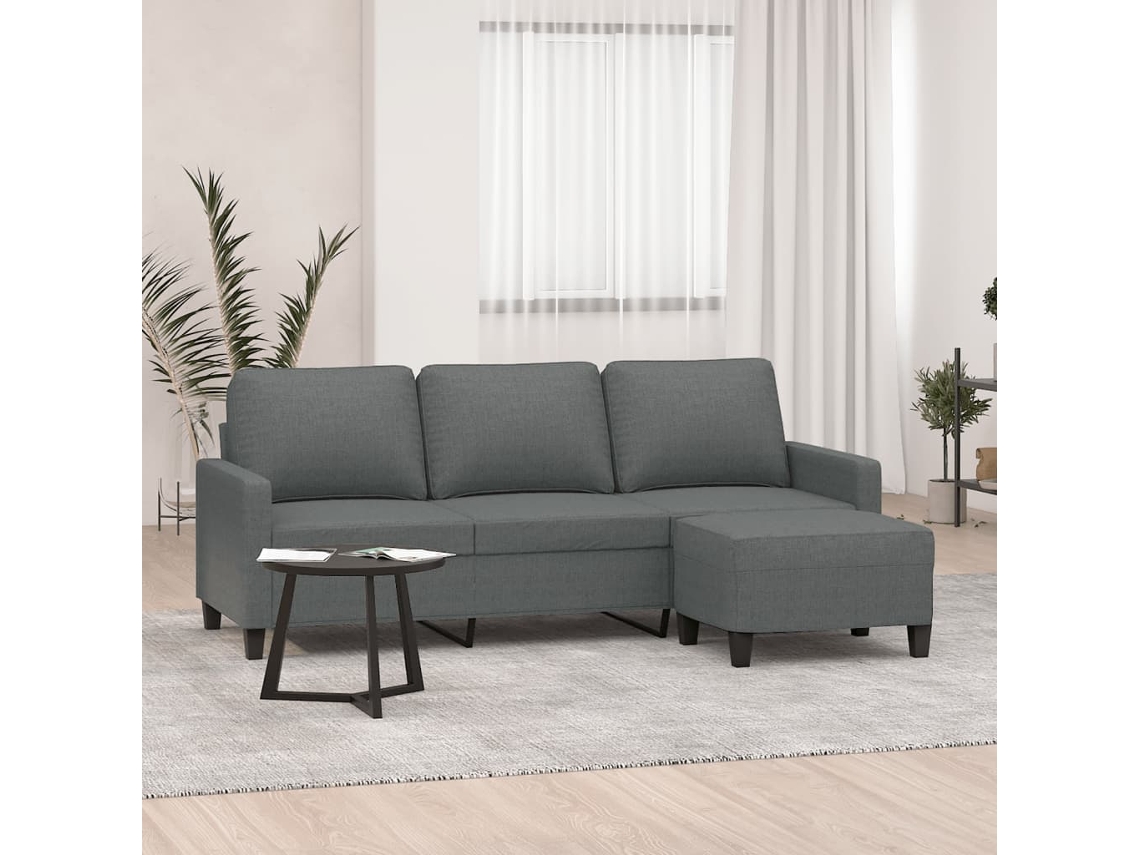 Sofá De 3 Plazas | Sofá De Salón | Sofá De Descanso Con Taburete De Tela Gris Oscuro 180 Cm