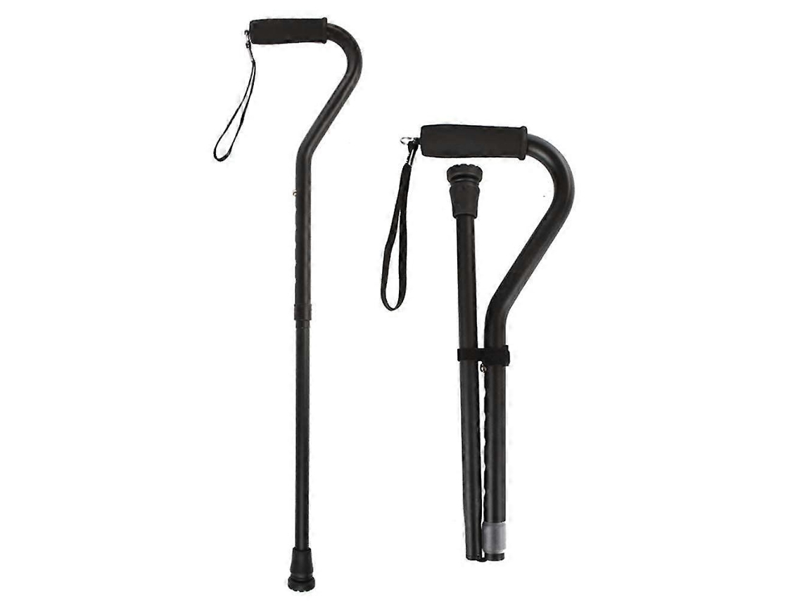 Bastón plegable para personas mayores, fabricado en aluminio, con altura ajustable, mango curvo antideslizante, color negro.