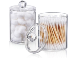 Dispensador de algodão Rebe - Pacote com 2 unidades, recipiente transparente para cotonetes, bolas de algodão e rolos, ideal para banheiro e maquiagem.