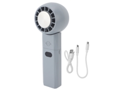 Ventilador portátil recargable por USB, 3 velocidades, gris y azul.