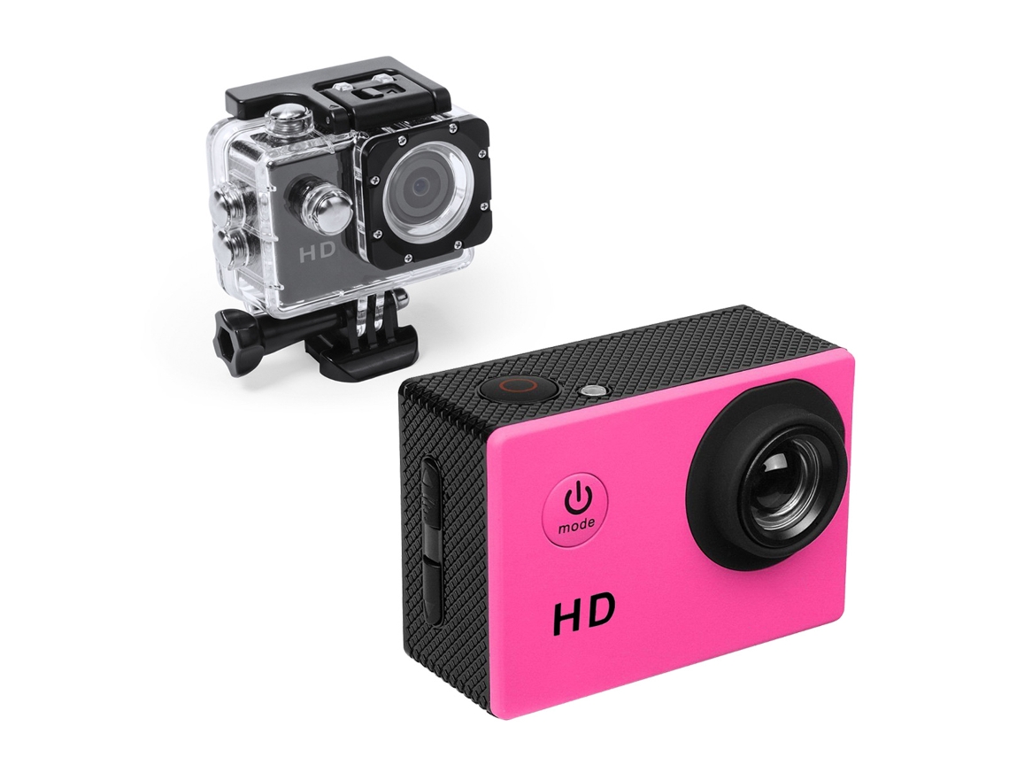 Cámara deportiva de acción impermeable Klack Full HD 1080p - Rosa | Con varios accesorios de montaje incluidos.