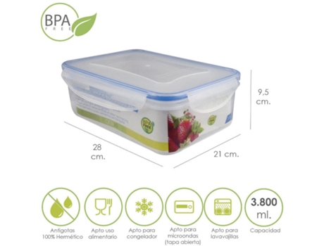 Recipiente Hermetico Plastico Rectangular 3.800 ml. 28x21x9.5 (Alt.) cm ORYX
