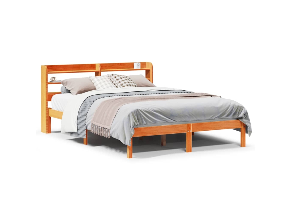 Maison Exclusive - Estructura Cama Con Cabecero Madera Pino Marrón Cera 140x190 Cm