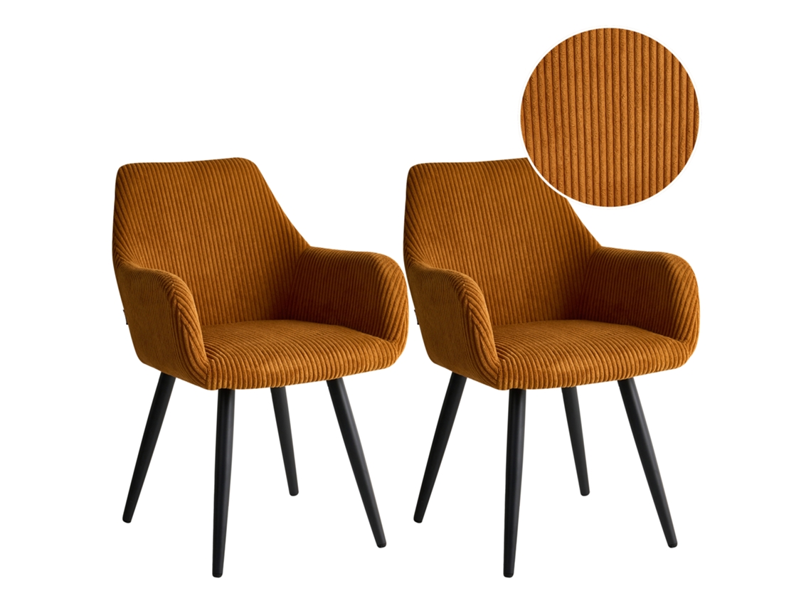 Sillas de comedor BELIANI Mori tapizadas con reposabrazos en pana naranja 56x64x83 cm