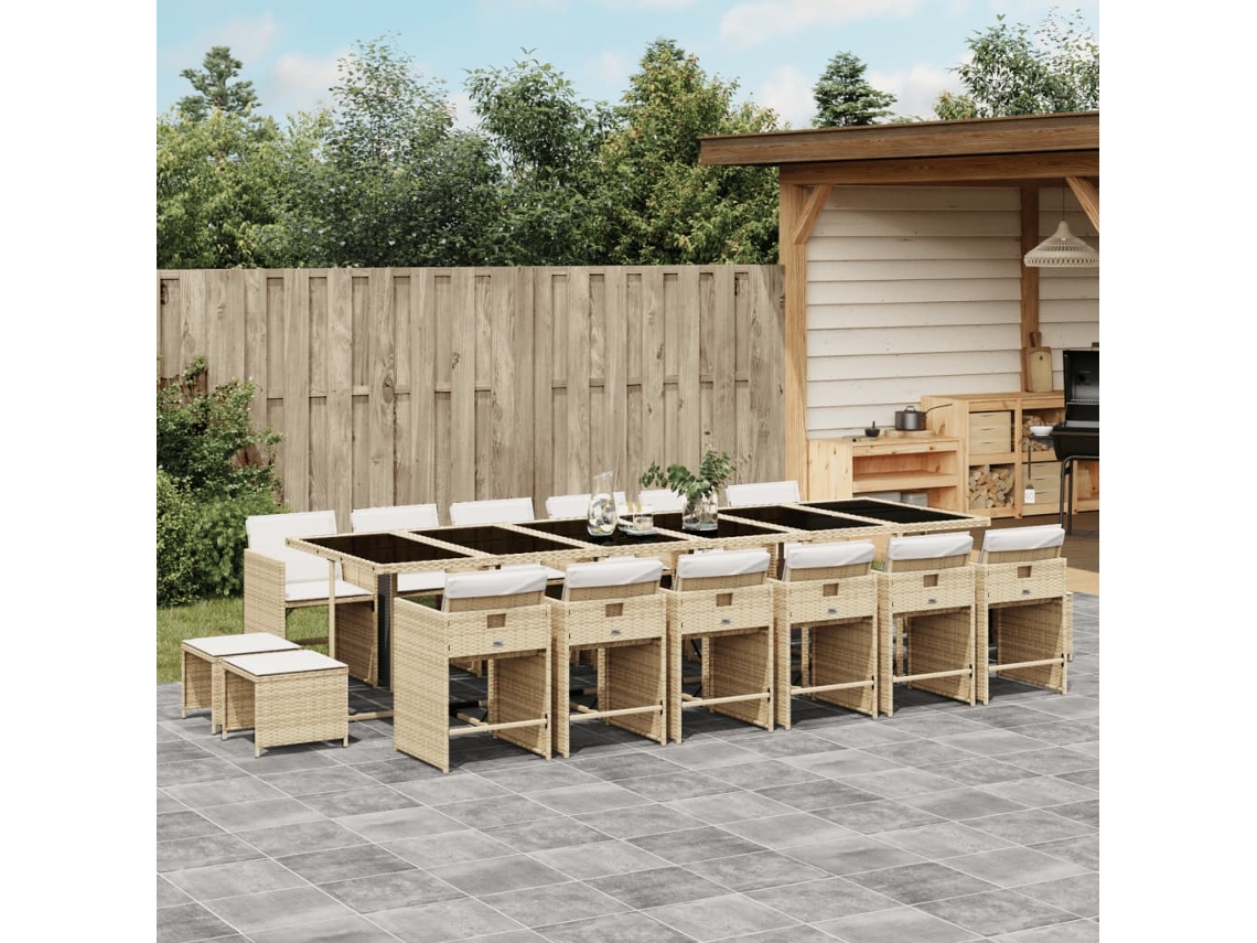 Juego de comedor de jardín de 17 piezas con cojines de mimbre beige de DKD Home Decor