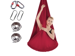 Hamaca de yoga de 400 x 280 cm con correa de extensión y cierre (color burdeos)