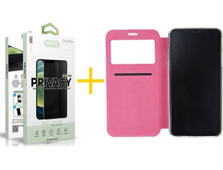 Kit Funda + Protector de Pantalla Samsung Galaxy A72 4G ACCETEL Anti Spy Gandy Flip (Rosa)