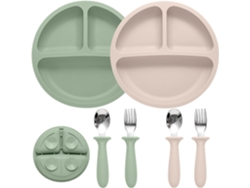 Juego De Alimentación Para Bebés, Que Incluye 2 Platos De Silicona Compartimentados Con Ventosas, 2 Juegos De Cucharas Y Tenedores - 2