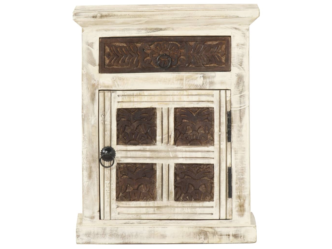 Maison Exclusive - Mesita De Noche De Madera Maciza De Mango Blanco 40x30x50 Cm