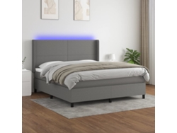 Cama Box Spring Colchón Y Luces Led Tela Gris Oscuro 180x200 Cm