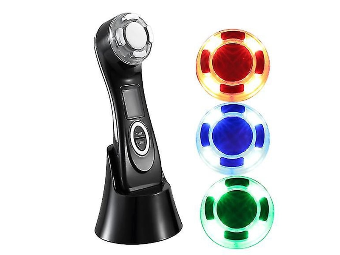 Dispositivo de belleza facial ultrasónico antiarrugas de alta frecuencia 7 en 1, luz LED ultrasónica negra Chennnls
