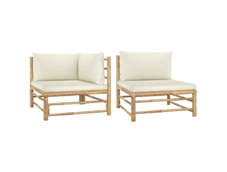 Set de muebles de jardín 2 piezas bambú y cojines blanco crema 65 x 70 x 60 cm MAISON EXCLUSIVE
