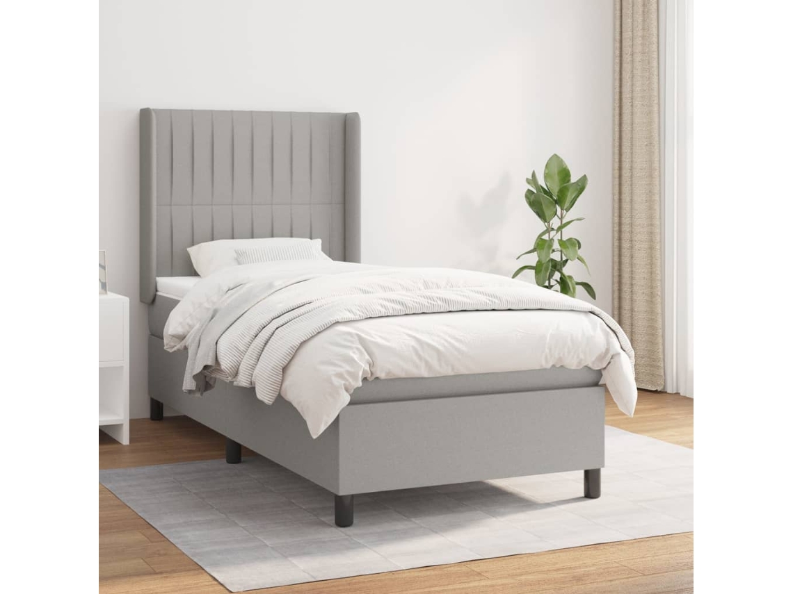 Cama Box Spring Con Colchón Tela Gris Claro 80x200 Cm