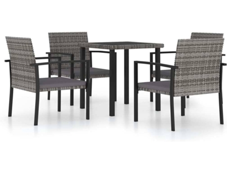 Conjunto 5 de comedor para jardín VIDAXL ratán sintético gris
