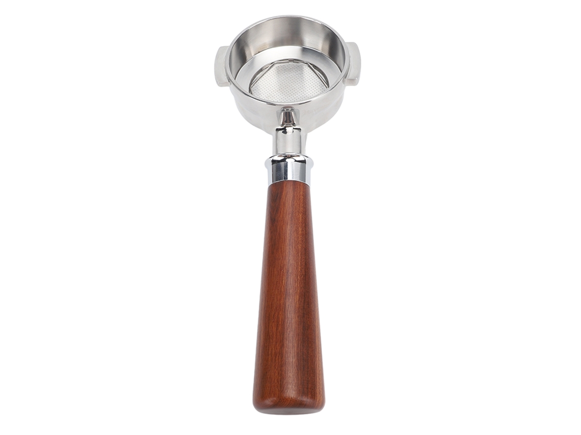 Portafiltro Sin Fondo De Acero Inoxidable De 58 Mm Con Mango De Madera Maciza Para Cafeteras.