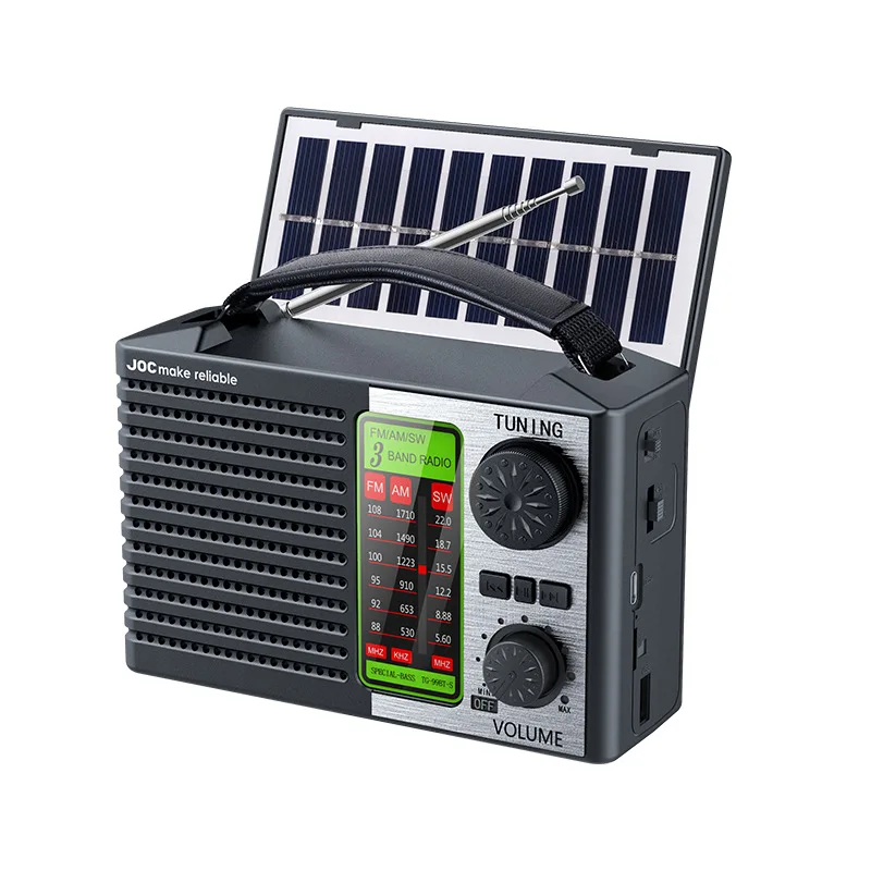 Radio (negra) - Energía Solar - Compatible Con Bandas Fm/am/sw - Bluetooth Inalámbrico - Luz Led De Alta Intensidad - Batería Recargable