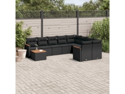 Conjunto de sofá de jardín de 10 piezas con cojines en mimbre sintético negro de DKD Home Decor