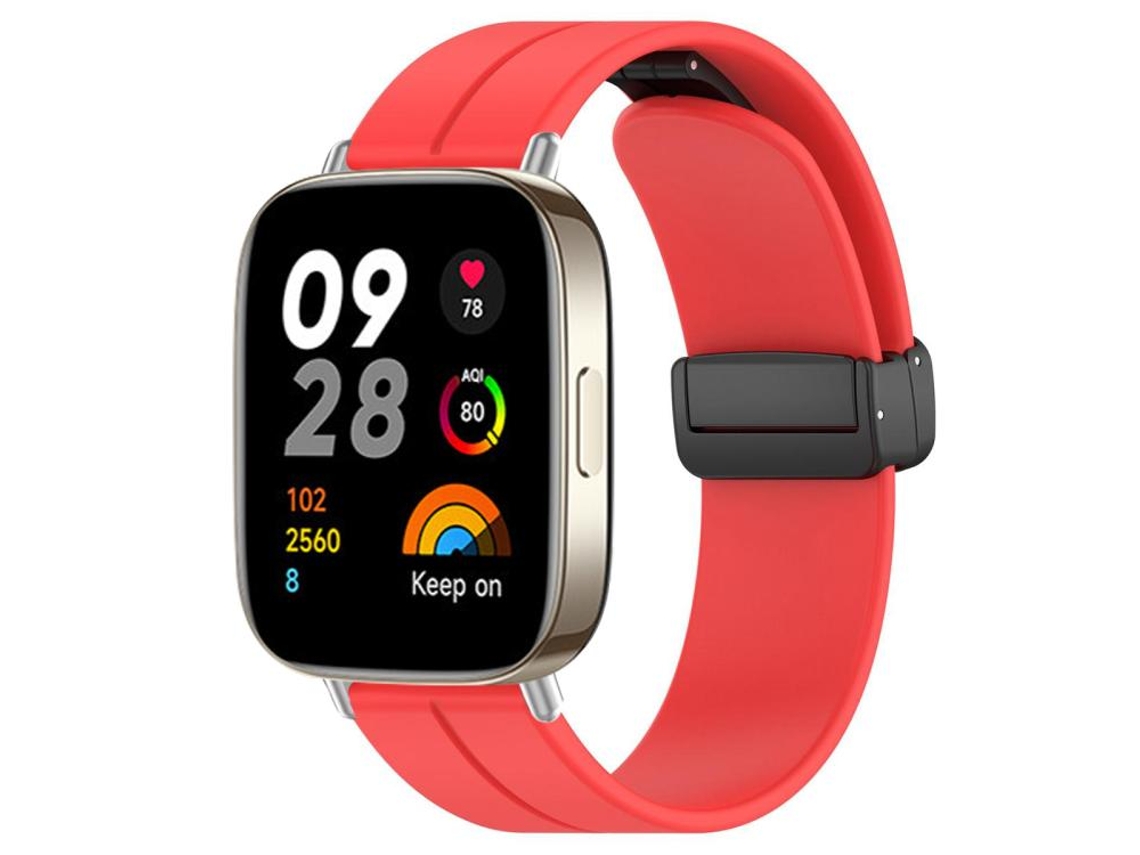 Bracelete Para Redmi Watch 3 - Silicone - Cabeça Chata - Fivela Preta Vermelha