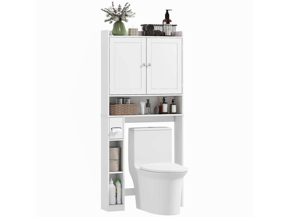 Armario De Baño Para Colocar Encima Del Inodoro O La Lavadora, 2 Puertas, 3 Compartimentos, Blanco.