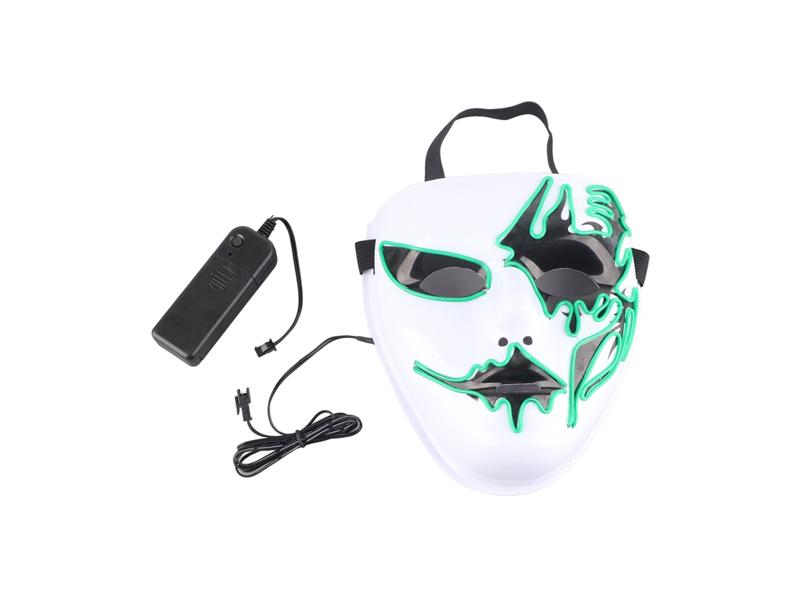Máscara De Fiesta Verde Oscuro Aterradora Que Brilla Con Luz Blanca Fría Para Halloween Y Cosplay.