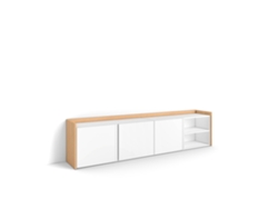 Mueble Tv, Televisión, 207x35x50cm, Para Tv Hasta 80", Con Almacenamiento, Blanco Y Roble Soft