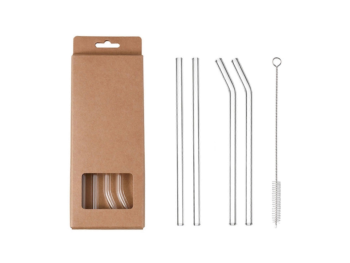 Juego de 4 pajitas de vidrio transparente con cepillo anti-pintalabios, lavables y aptas para mujeres no embarazadas. Rosewell
