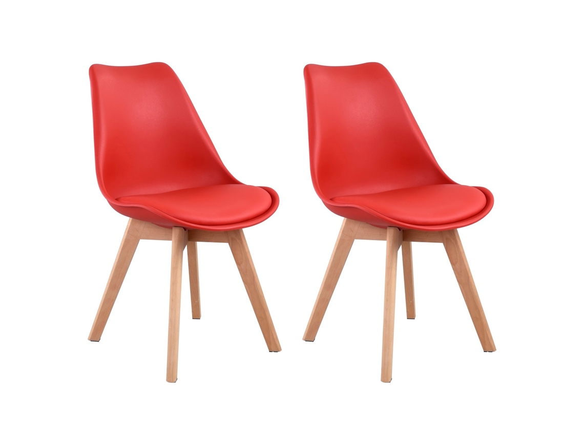 Conjunto de 2 Cadeiras escandinavas NORA cor Vermelho com Almofada