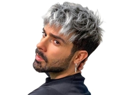 Peluca Corta Lisa Gris Plateada Degradada Para Hombres Guapos, Fibra Resistente Al Calor, Ajustable Qy