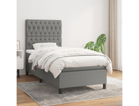 vidaXL Cama con somier y colchón 90x200 cm tela gris oscuro