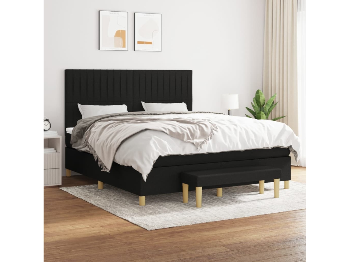 Cama Box Spring Con Colchón Tela Negro 160x200 Cm