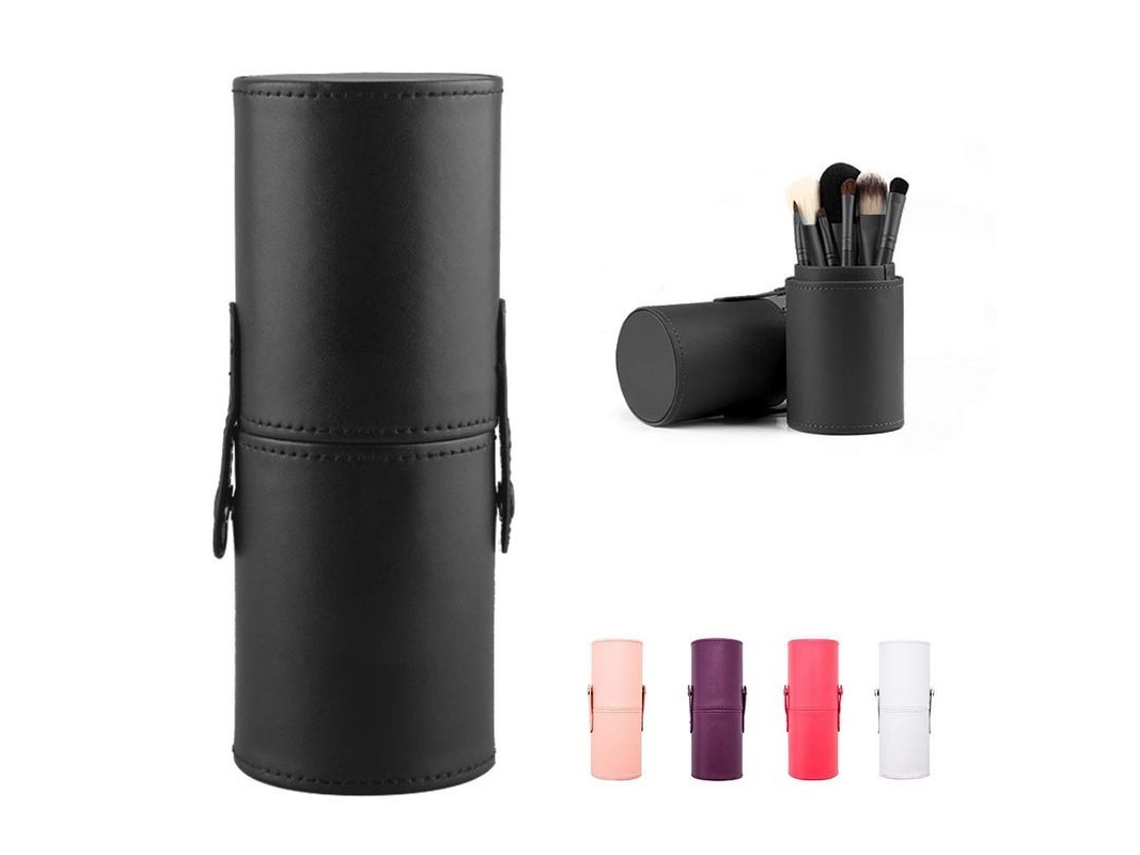 Estuche Portátil De Piel Sintética Para Brochas De Maquillaje Linjou, Grande, Negro, 20x8cm
