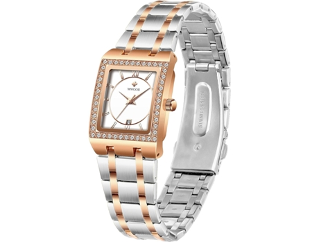 VEANXIN Relojes de pulsera con pulsera de acero inoxidable plateado para mujer-Blanco